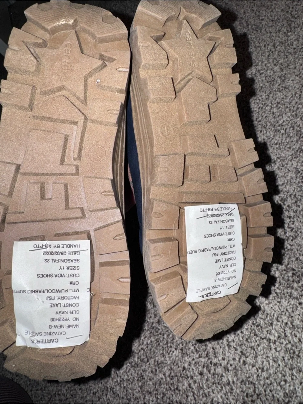 Carter’s 1Y Boys Navy and Brown Waterproof Winter Boots Sample Tag